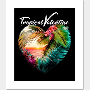 Tropical Valentine No. 3: Valentine's Day in Paradise on a Dark Background Posters and Art